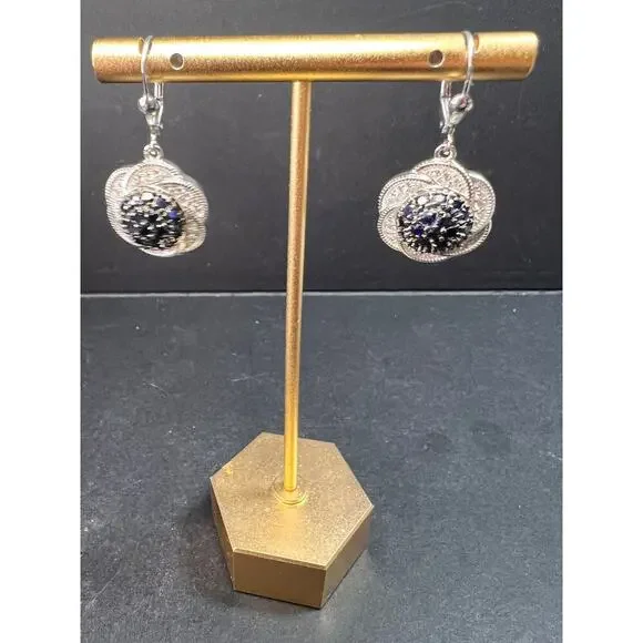 NEW blue sapphire and zircon galaxy earrings in rhodium over sterling silver - Picture 4 of 13
